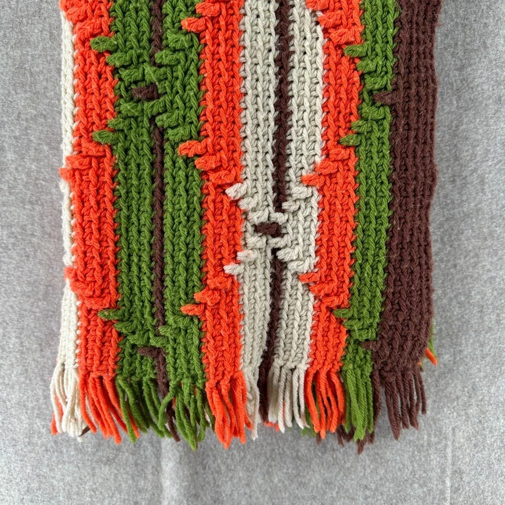 VTG crochet Afghan Throw Blanket Handmade 70s orange‎ green brown gold 72x44